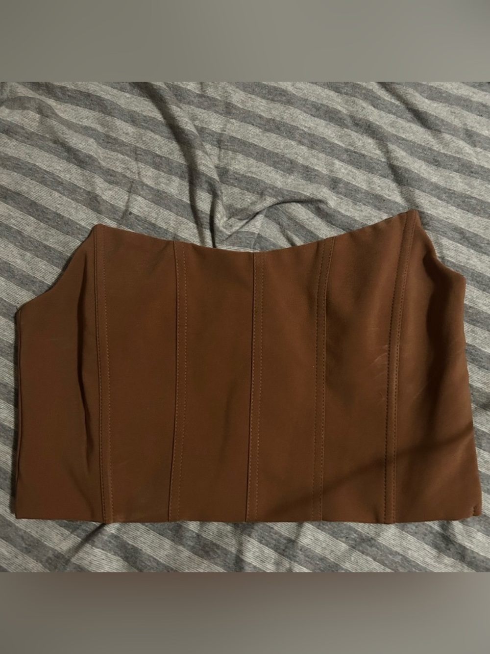 Tiger Mist Brown Strapless Paneled Crop Top